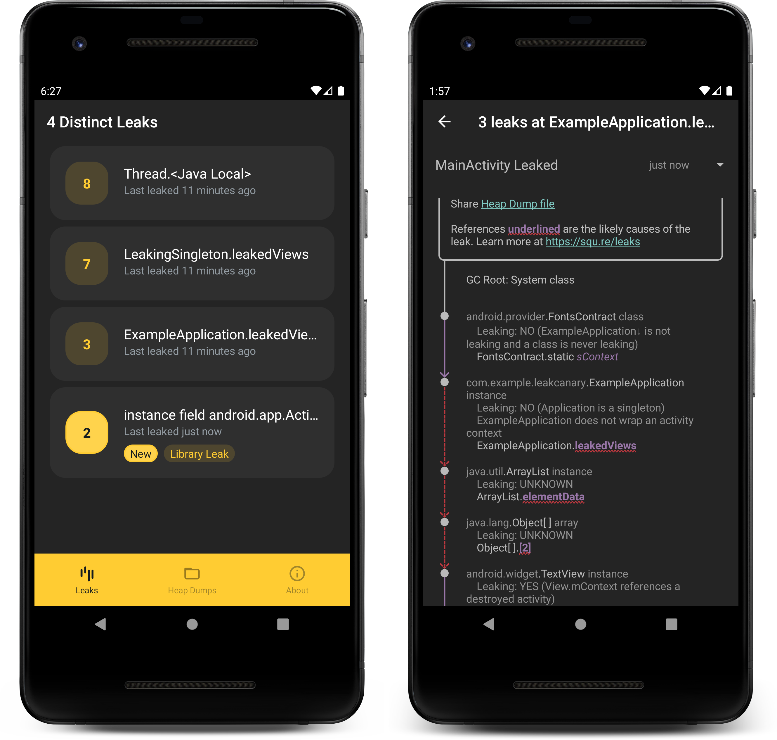 LeakCanary 是 Android 的内存泄漏检测库