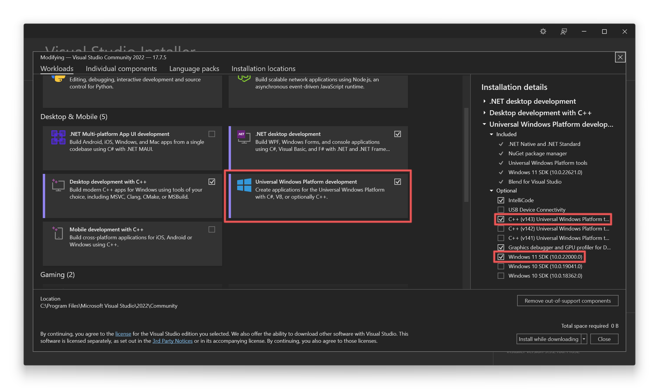 Visual Studio 安装屏幕截图