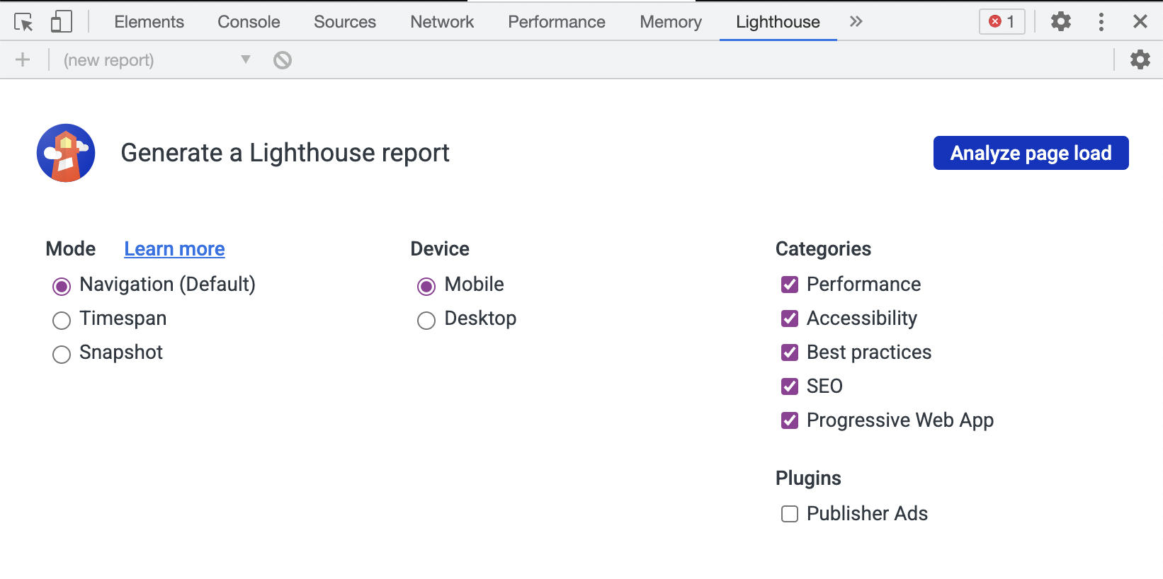 Lighthouse 集成到 Chrome DevTools。